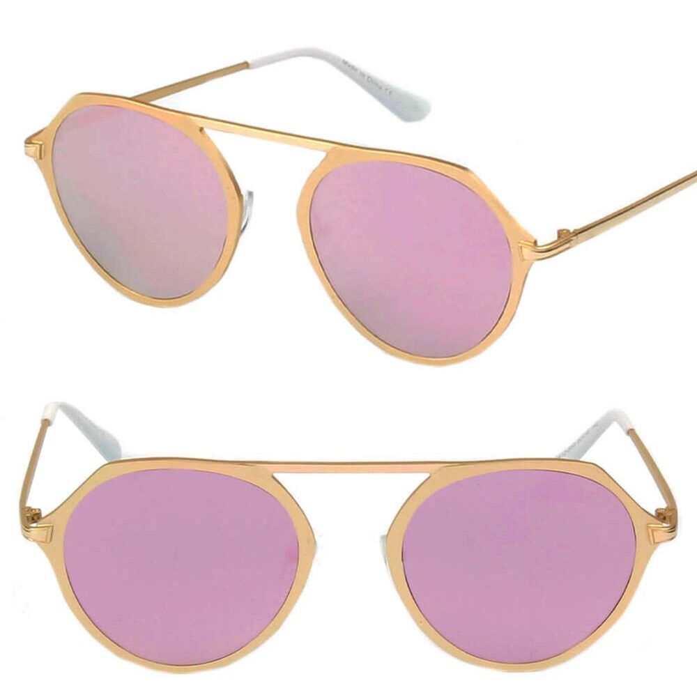Modern Flat Top Slender Circle Round Lens Purple Mirrored Sunglasses